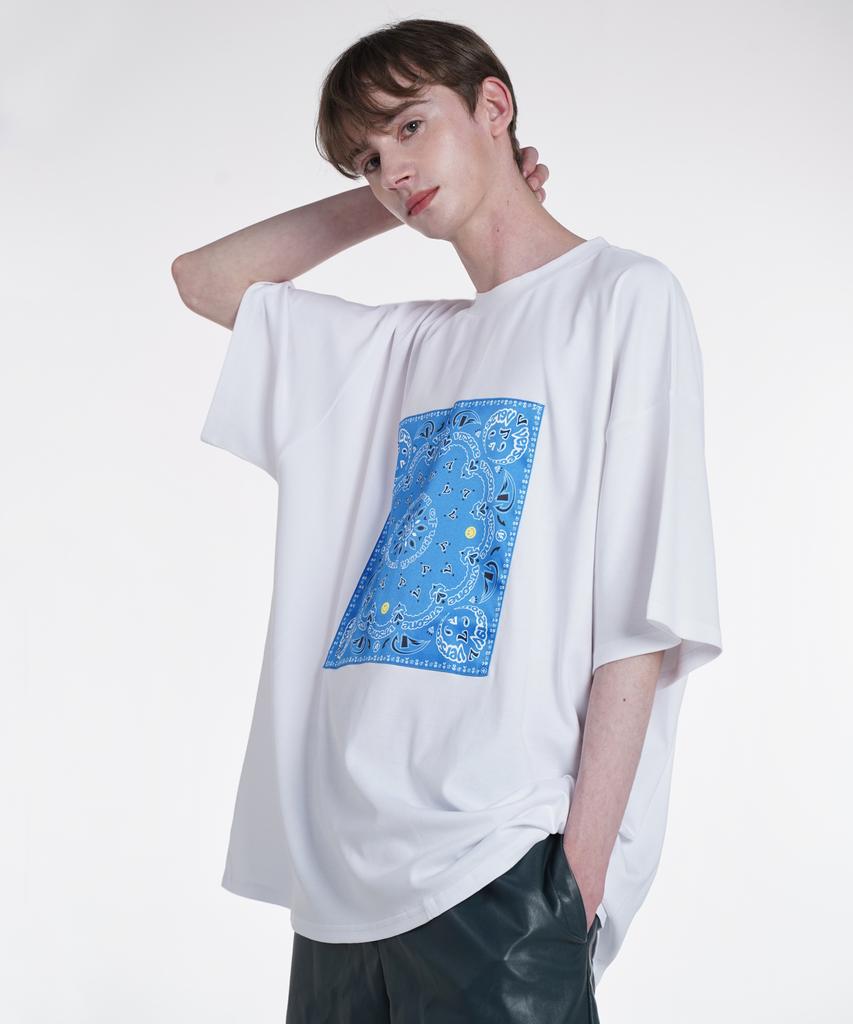 VERSE ONE Paisley Logo Bandana T-Shirts White/Navy