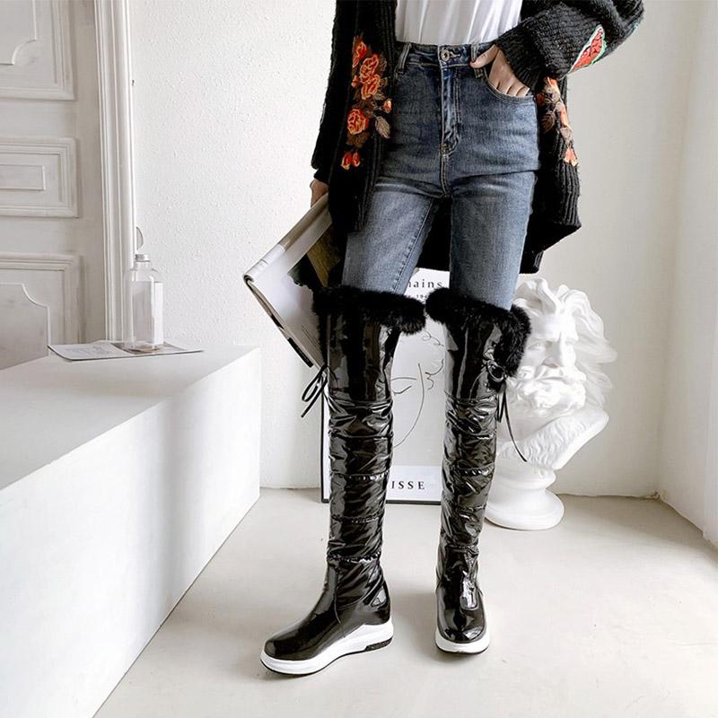 Cizme de zăpadă pentru femei iarnă cu talpă plată confortabile impermeabile tabel mărimi mari călduroase pluș cizme până la genunchi