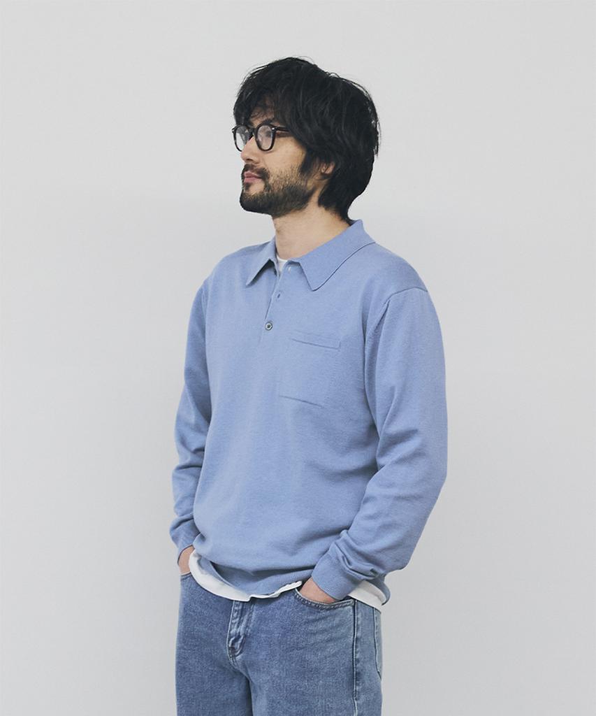 Geonjiulleunseu Cashmere Blend Pocket Collar Knit - Dusty Blue