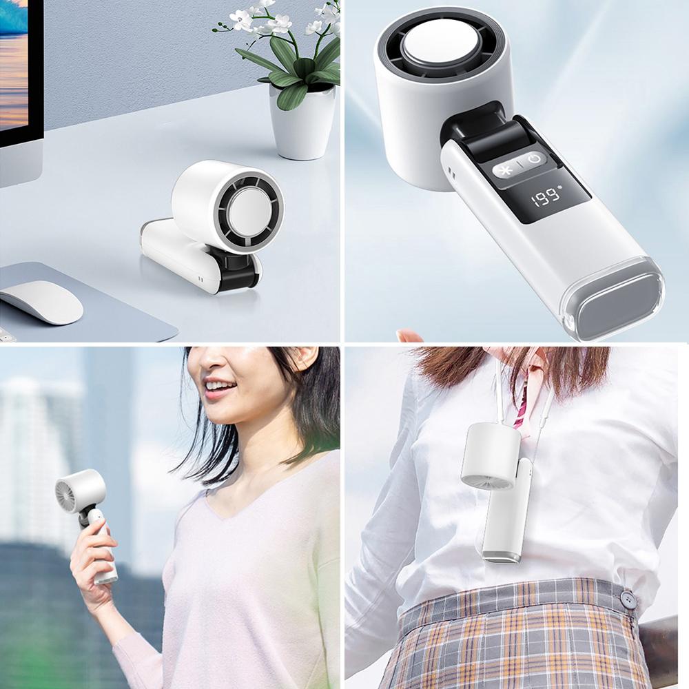Handheld Portable Cooling Fan 199-Speed LED Ice Folding Folding Neck Fan 4000mAh Ultra Long Life Suitable For Camping And Hiking