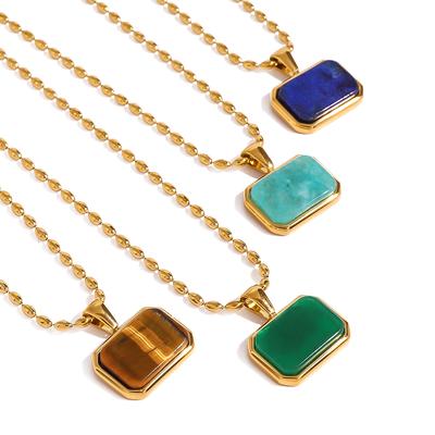 Youthway Edelstahl Quadratischer Natürlicher Stein Amazonit Lapislazuli Jade Kette Halskette Trendy Vergoldeter Schmuck