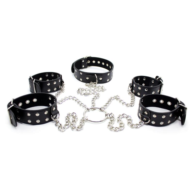 Sex Toys Faux Leather Handcuffs Neck Collar Wrist Ankle Cuffs BDSM Bondage Set Shackles Erotic Restraint Adult Slave Game Sex Toys