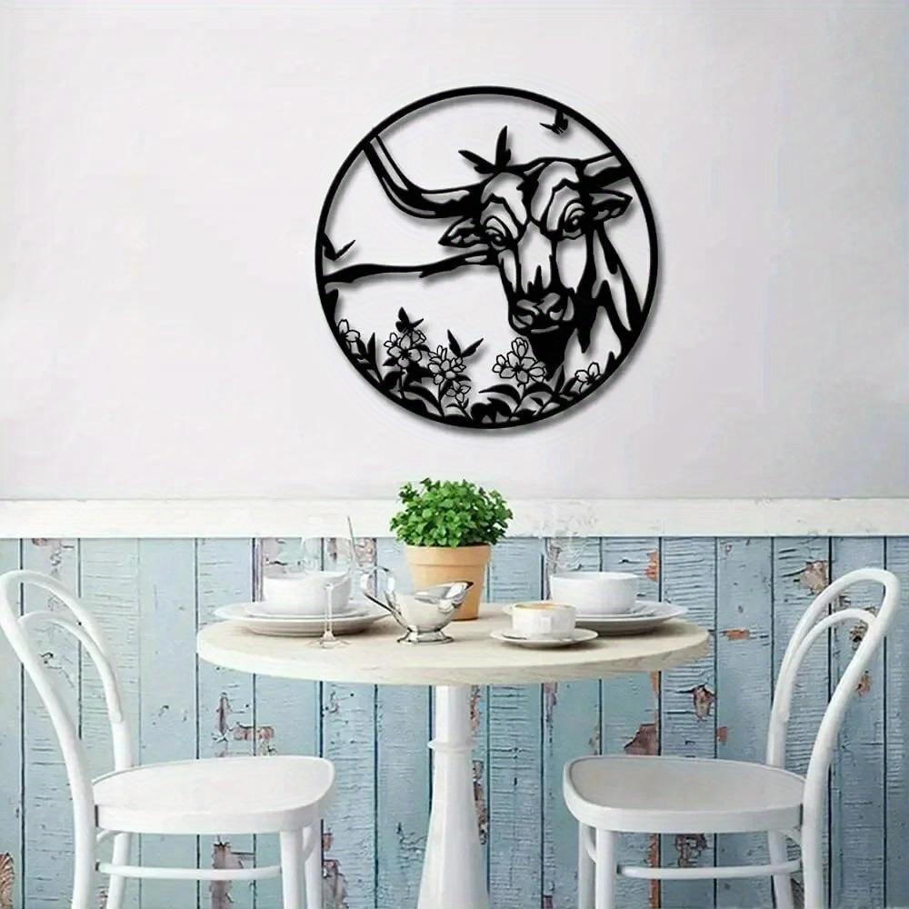 1pc Texas Longhorn Highland Cow Metal Wall Art Decor Living Room Home Interior Sculpture TY2778