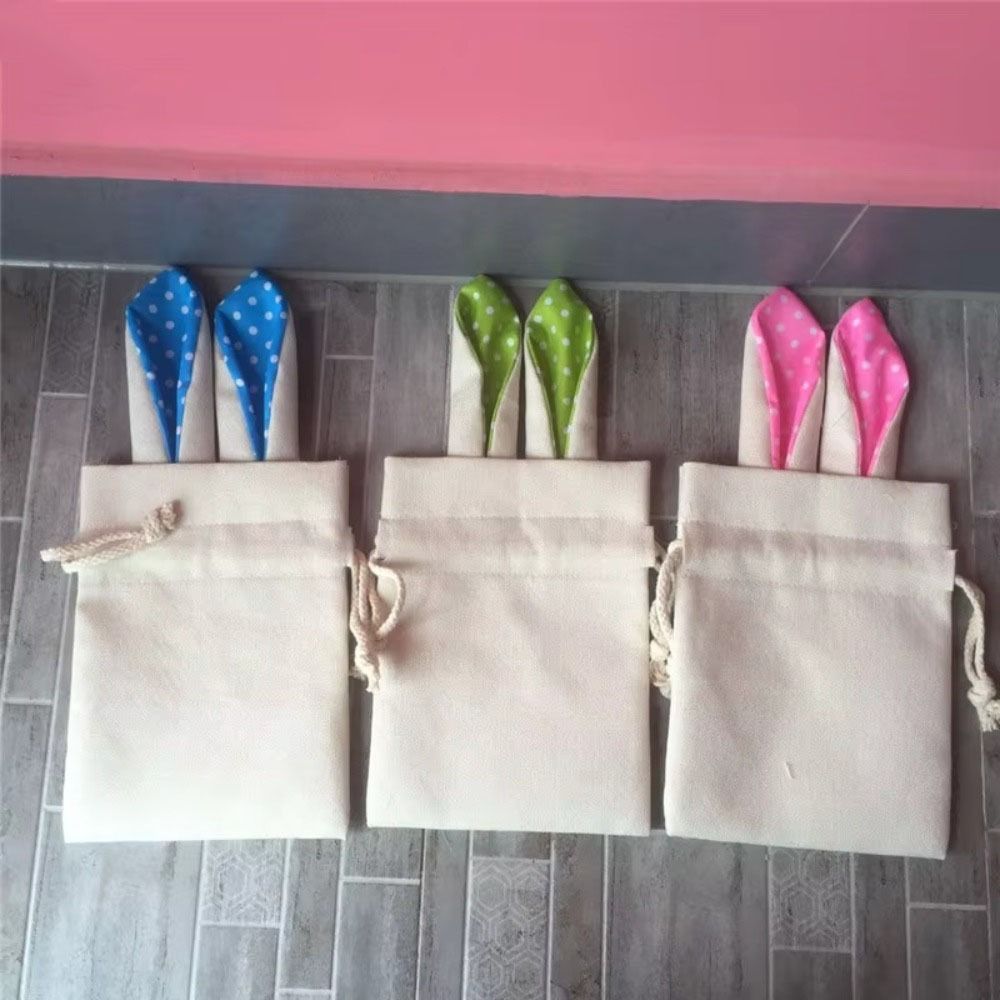 

Bunny Ears Easter Drawstring Candy Bags Linen Easter Bundle Pocket Rabbit Ear Bag Present синій