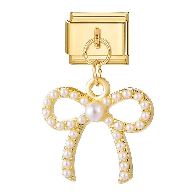 Gold Color Heart Lips Bow Knot Rose Swan Fishbone Pendant Charm Links Fit 9mm Stainless Steel Bracelet DIY Making Men Women Gift