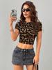 2026 Slim Leopard Print Women's T-shirt - Hot Girl Style, Versatile Short Top