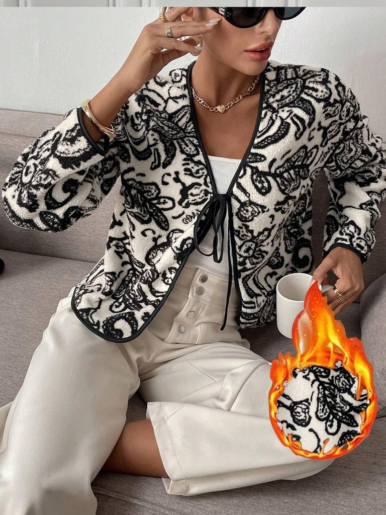 European & American Women's Tie-Waist Color-Block Long-Sleeve Jacket for Autumn/Winter