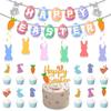Creative Easter Party Decorations Cute Happy Easter Decor Handmade Rabbit Egg Banner  Cake Supplies