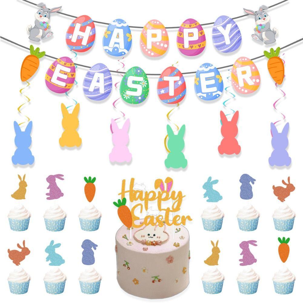 Creative Easter Party Decorations Cute Happy Easter Decor Handmade Rabbit Egg Banner  Cake Supplies