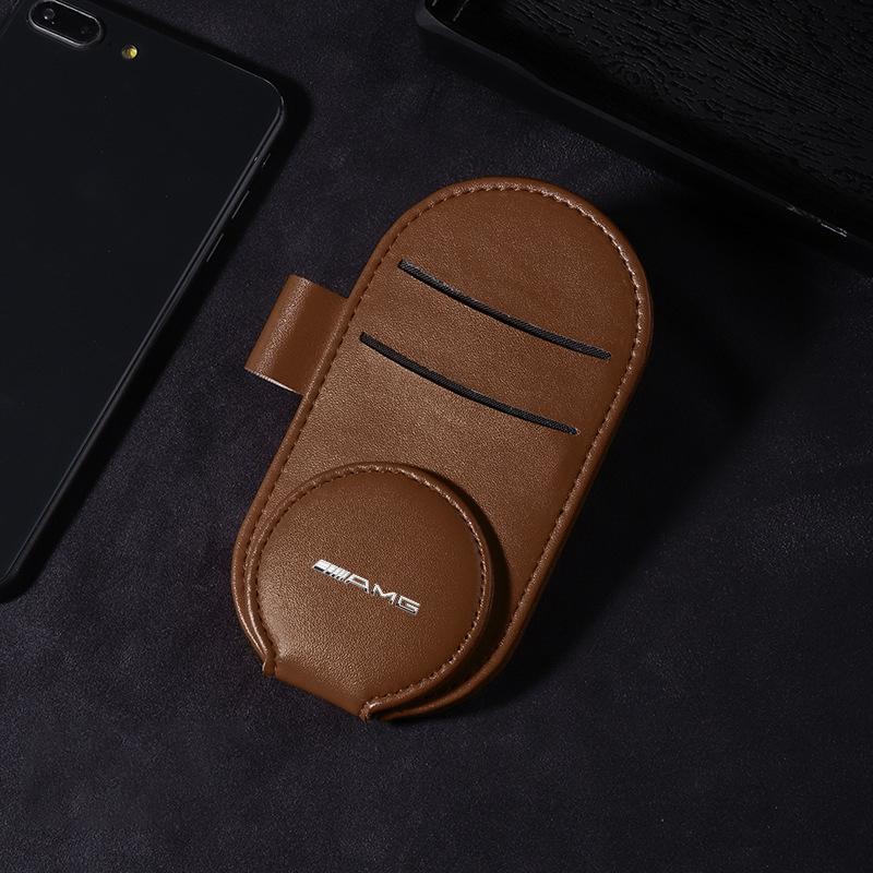 Leather Car Glasses Clip Sun Visor Multi-function Sunglasses Clip For AMG Mercedes Benz W204 W124 W201 W202 W212 W220 W205 GLA CLA Automotive Goods