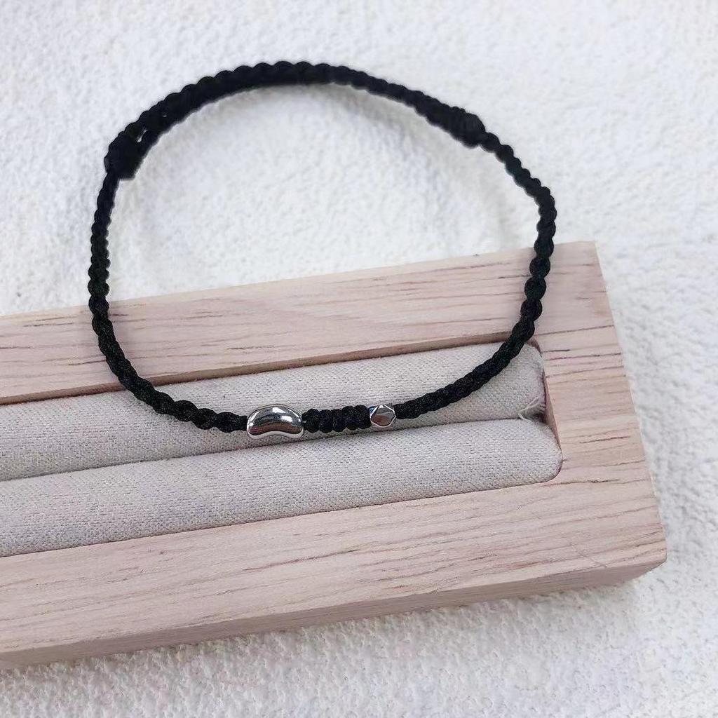 S925 Sterling Silver Red Rope Bracelet Pair - Acacia Bean Good Luck Valentine's Day Gift.