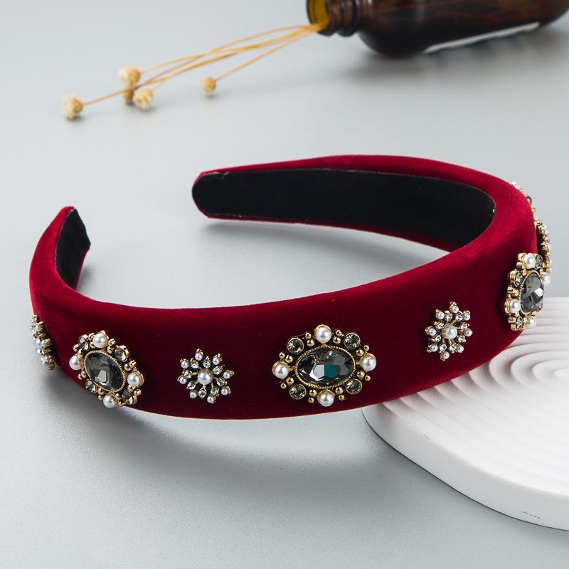 Lux Velvet Sponge Padded Rhinestone Flower Hairbands Headbands Ornament Accessories For Women Hair Accessories