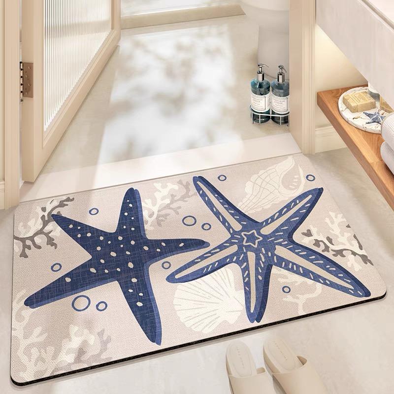 VIKAMA Fresh And Clean Bathroom Carpet, Summer Ocean-Style Water-Absorbing And Anti-Slip Floor Mat For Home Decoration