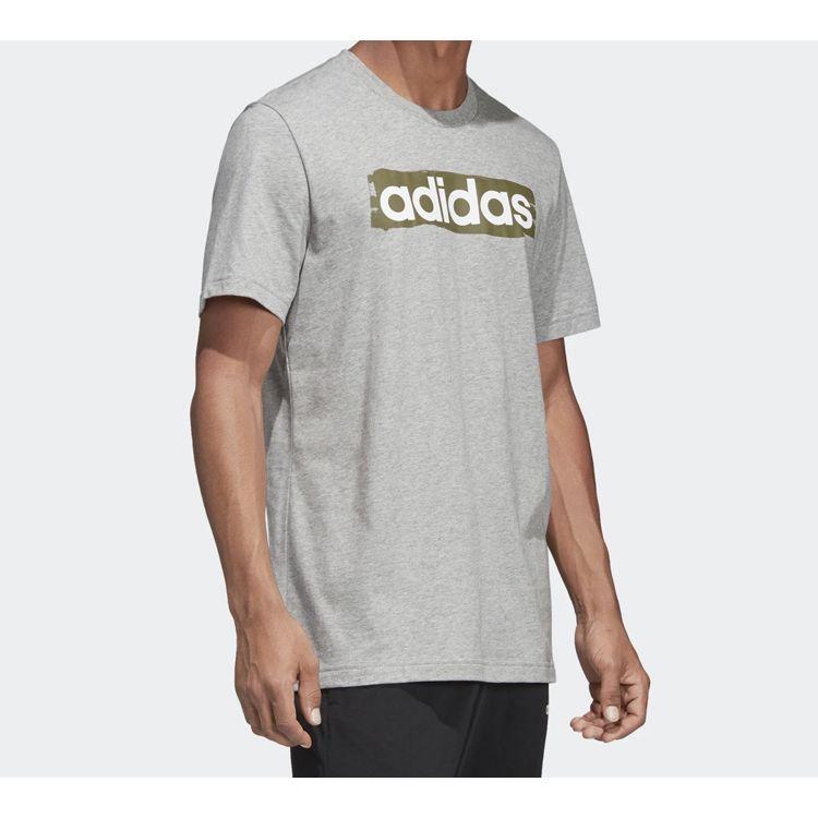 Adidas Letter Logo Print Sports Short Sleeve T-Shirt Men Tops Grey DV3051