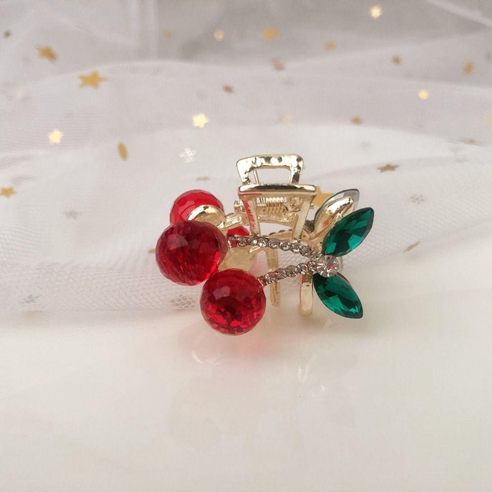 Mini Red Korean Style Headwear Rhinestone Hairpin Cherry Hair Claw Female Hair Accessories