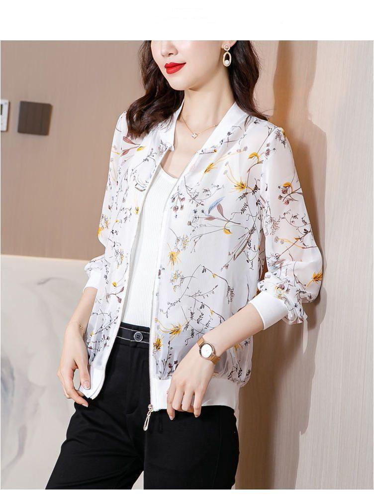

Women s Chiffon Printed Sun Protection Long Sleeve Air Conditioning Shirt - 2025 Summer Petite Thin Jacket L білий