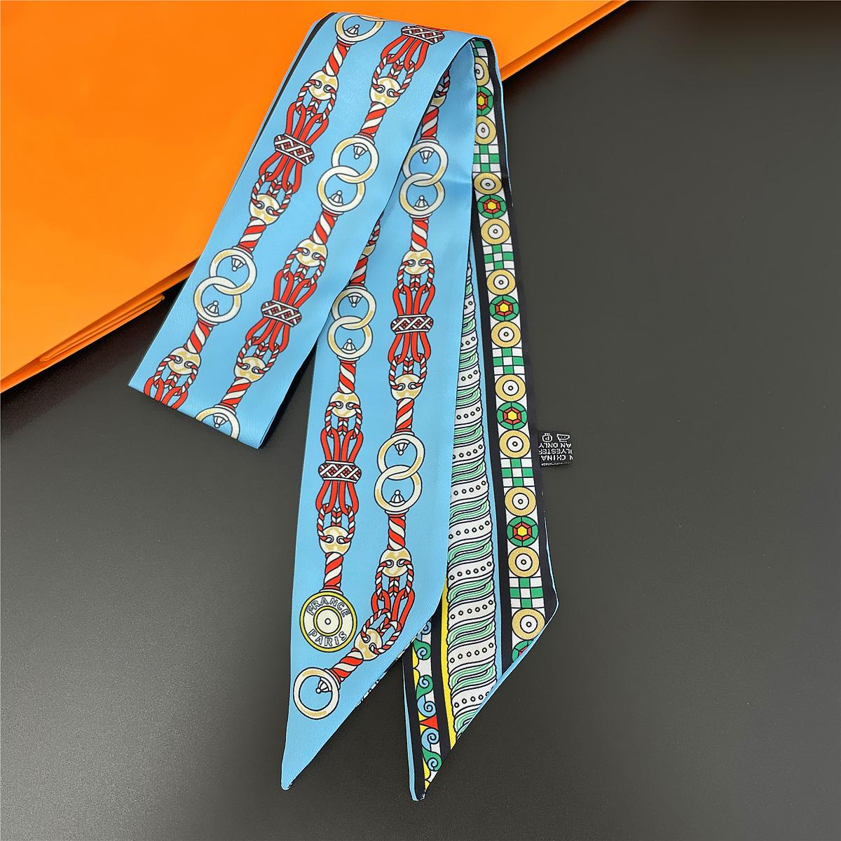 

2024 Дизайнерский шарф для женщин, роскошный брендовый шелковый шарф, модный платок на пуговицах, узкая сумка, шарфы, повязка на голову, шейный платок