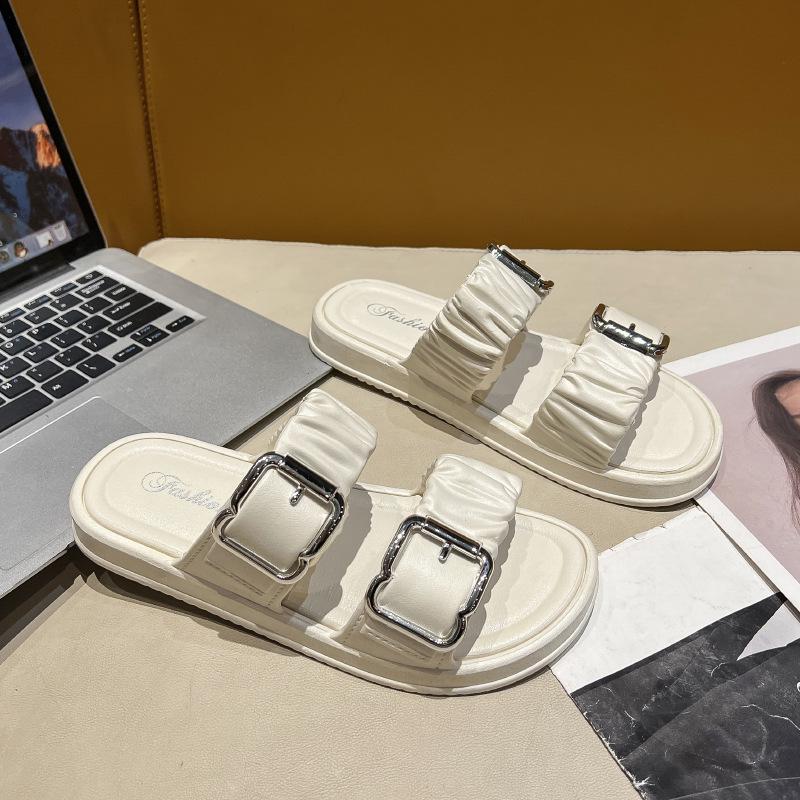 Women's Summer Square Buckle Slippers: Non-slip, Versatile for Indoor & Outdoor Wear