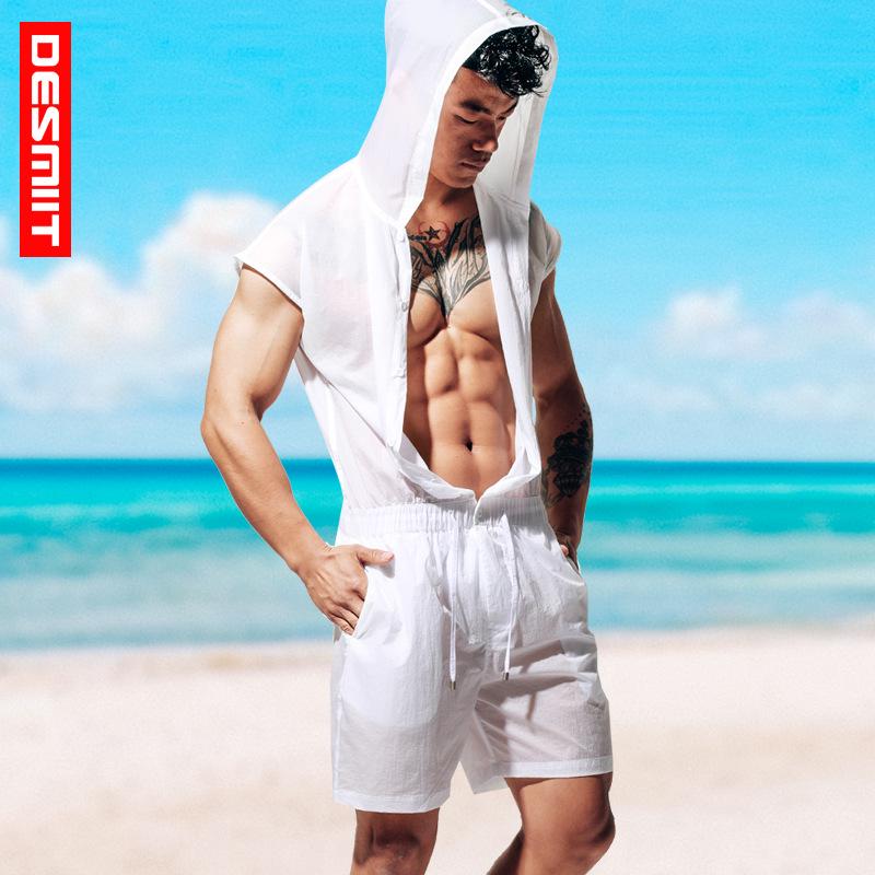 Desmiit Men's Summer Sleeveless Sun Protection Beach Jumpsuit - T9002