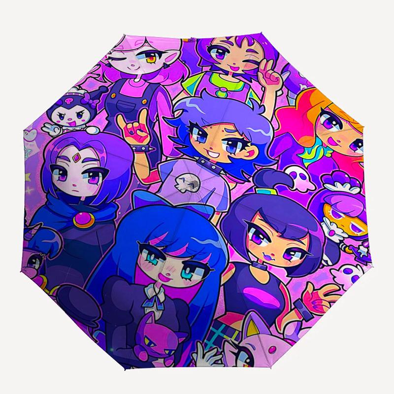 1pc Chibi Characters Automatic Opening/Closing Outdoor Umbrella - Portable Tri-Fold Design with 8-Rib Iron Frame - Outdoor for Fans, Travelers, D