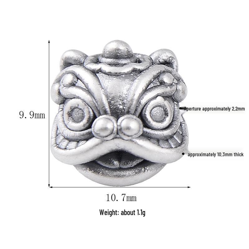 Sterling Silver S999 3D Lion Dance Spacer Beads for DIY Chinese Style Bracelets
