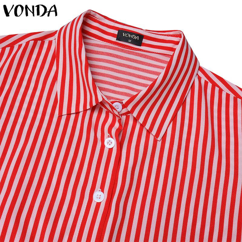 VONDA Women Autumn Shirt Collar 3/4 Sleeve Striped Shirts