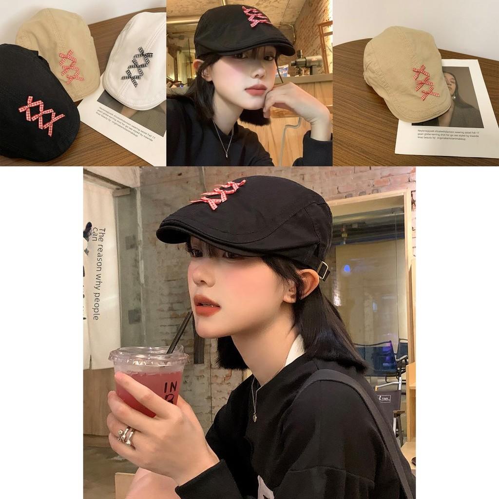 Trendy Retro Womens Beret Hat With Bowknot Cotton Blend Newsboy In Black Fall