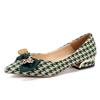 Shallow single shoes women's 2025 new pointed metal decorative bow plaid low heel lazy shoes