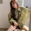 Single-row Multi-button Shirt for Women with A Temperament of Retro and Lazy Style Polo Collar Printed Versatile Long-sleeved In Cardig