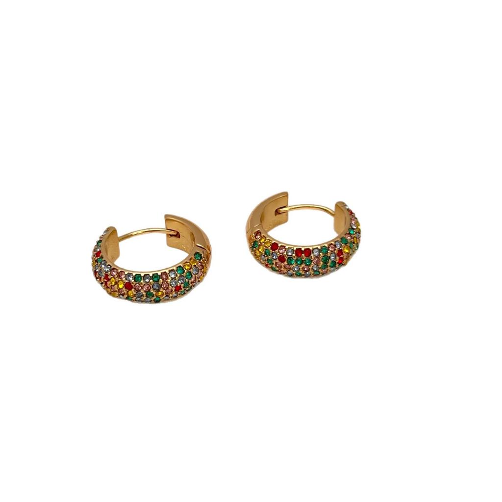 Elegant European & American Full Diamond Micro-Inlaid Colorful Hoop Earrings for Women - Versatile, Luxury, and Exquisite Design