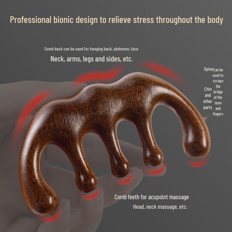 Sandalwood 4-in-1 Scalp Massager: Gua Sha, Meridian Dredging, Follicle Care Comb