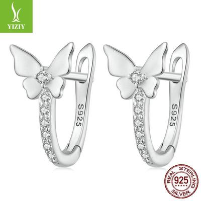 Yin Ziyun Forest Style Small Fresh Butterfly U-Shaped S925 Sterling Silver Earrings for Women