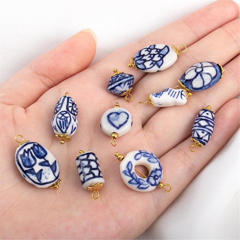 Accessori Orecchini Irregolari in Porcellana Blu Dipinta a Mano Acciaio Inossidabile Materiali per Artigianato