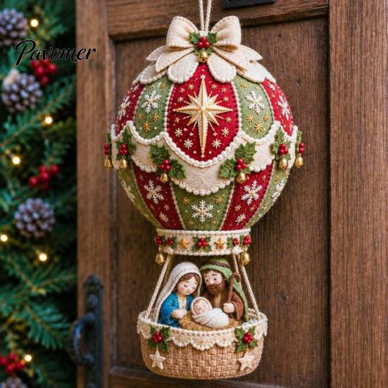 Fabric Sewing Projects for Adults Christmas Hot Air Balloon DIY Kit, 3D Felt Hanging Ornament Santa Family Craft Night Activities Snowman Reindeer