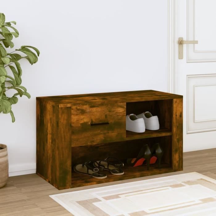 816757 vidaXL Armoire à chaussures Chêne fumé 80x35x45 cm Bois d'ingénierie