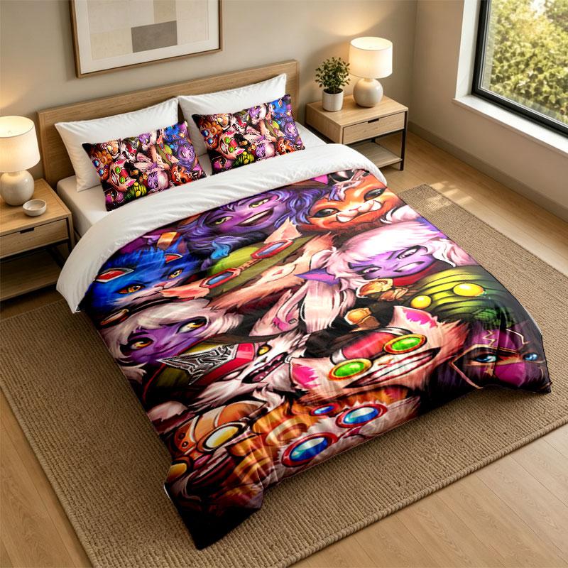 3Pcs Bedding SetLeague of Legends Soft Bed Sheet and Two Pillowcases Home Bedroom Decor