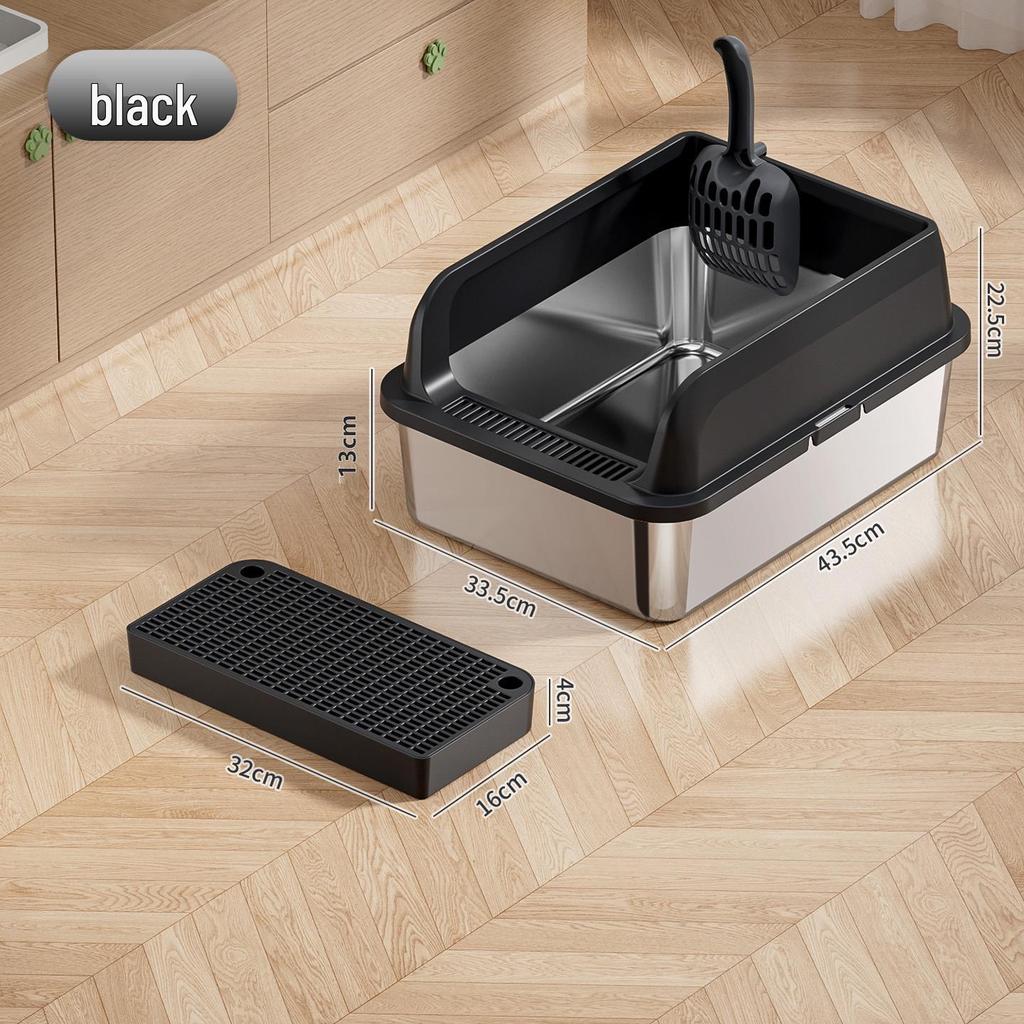 Extra Large Top-Entry Stainless Steel Cat Litter Box with Anti-Splash High Walls