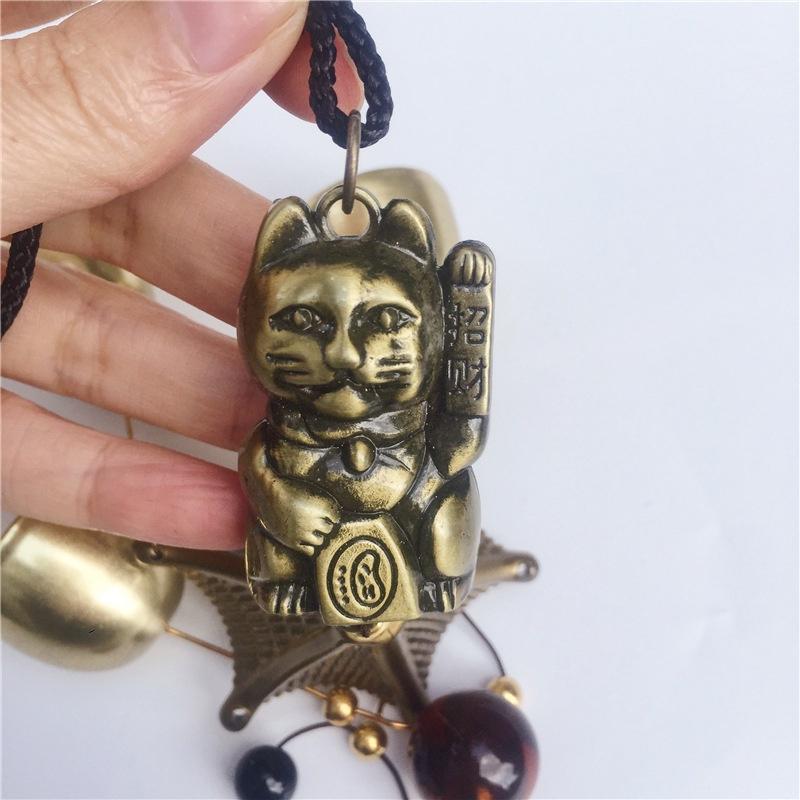 1PC Metal Copper Wind Chime Pendant Door Decoration Alloy Bell Feng Shui Pendant Town House Lucky Cat Cat Money Shop Doorbell