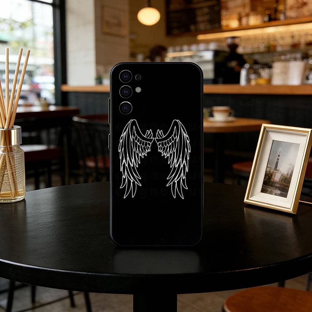 Angel wings Phone Case Black Silicone Soft For Samsung S25,S24,S21,S22,S23,S30,Ultra,S20,Plus,Fe,Lite