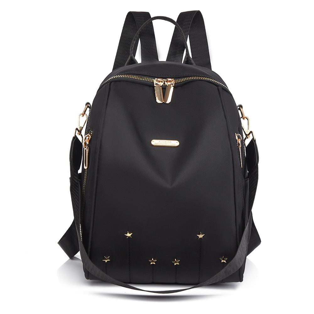 Simple Solid Color Gold Star Decoration Women Casual Nylon Backpack For Daily Use And Travel