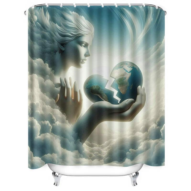 Angel and Earth Shower Curtain - Waterproof, Mildew-Resistant, Machine Washable for Heavenly Bathroom Decor