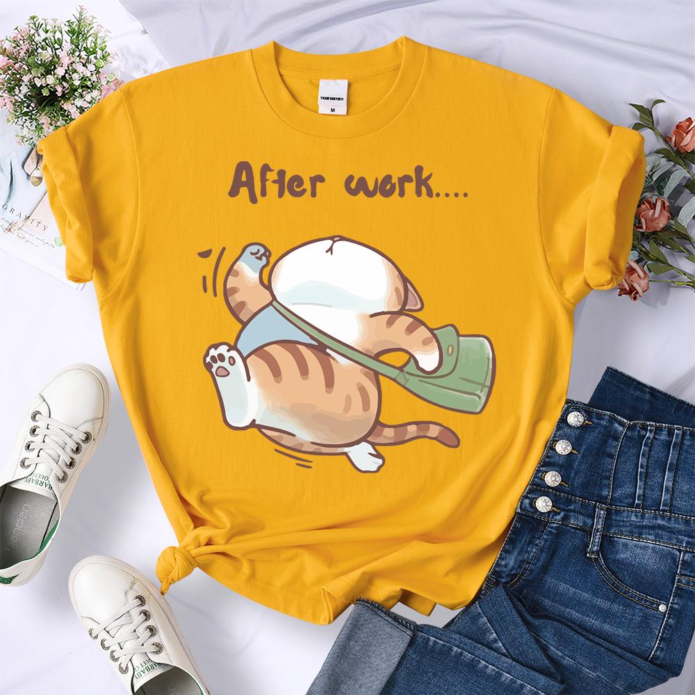 The Cat That Runs After Work Printed Womens T-Shirt Summer Cool Short Sleeve Crewneck Trendy Clothing Hip Hop Casual Streetwear