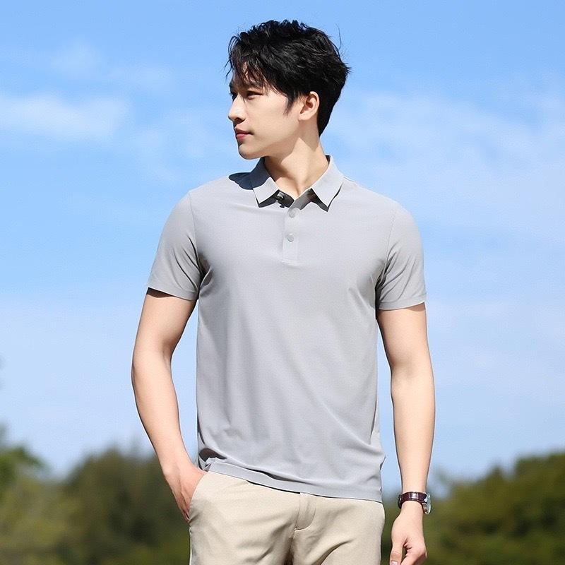Summer Men's Ice Silk Seamless Polo Shirt Quick-drying Short-sleeved Stretch Breathable High-end Business Casual Trend Tooling Clothing