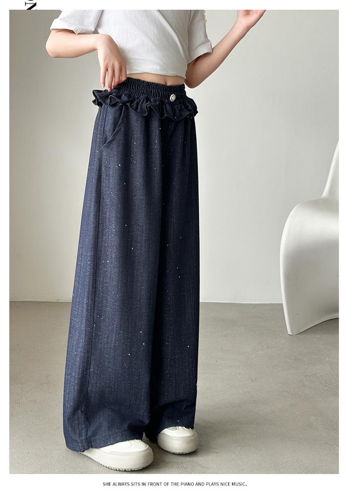 Girls' Pants, Summer Thin Design, Girls' Korean Version Straight Leg Pants, Girls' Casual Pants, Junior High School Students' Tencel Jeans