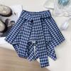 Girls' Korean Style Checkered Skort with Short Sleeve Top - EXB019