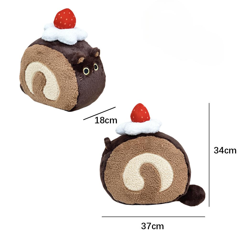 

Hot Selling New Children s Toys Cute Kitten Strawberry Chocolate Swiss Roll Creative Plush Doll 34cm