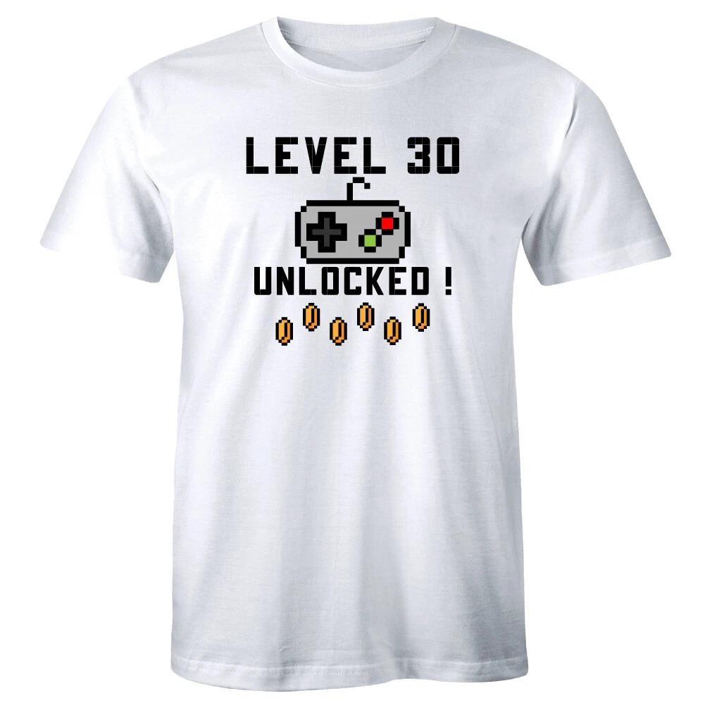 Level 30 Unlocked Funny Gamer 30th Birthday Gift Short Sleeve T-Shirt for Men 2XL