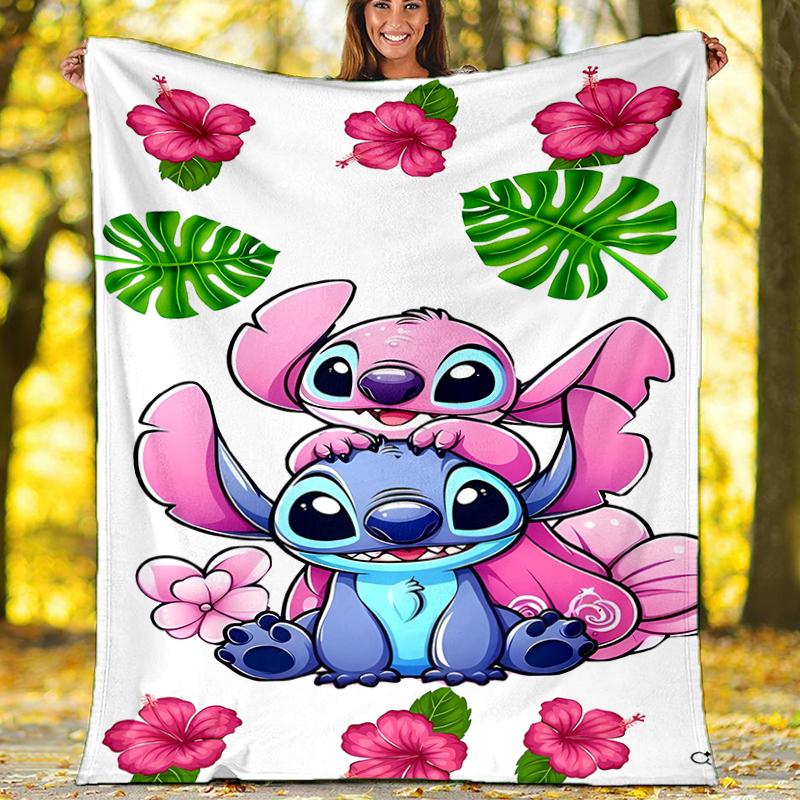 Stitch Love Flannel Fleece Blanket Cozy Warm Throw Blanket For Couch Bed Travel All Season Use