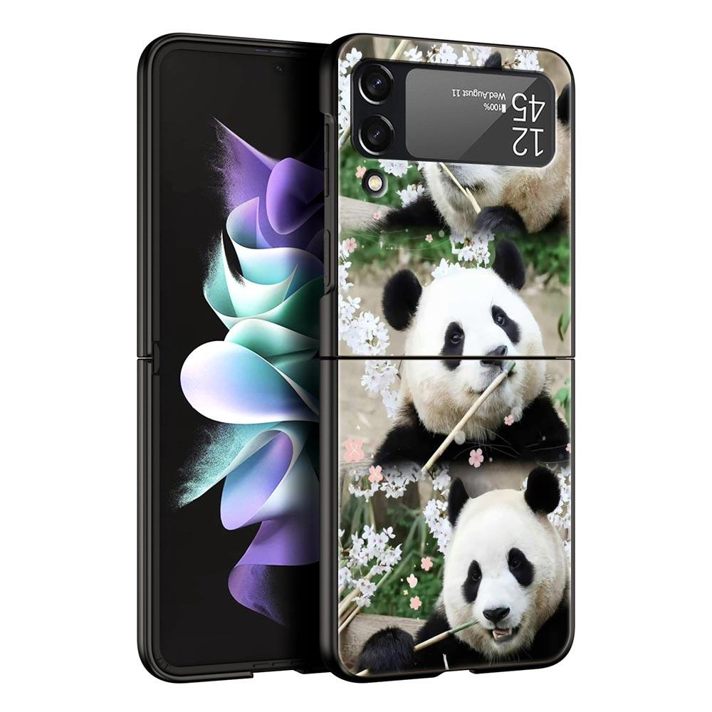 Phone Case For Samsung Galaxy Z Flip 3 4 5 Hard Black Folding PC Luxury For Samsung Z Flip3 Cover Protect Shell Fubao Panda