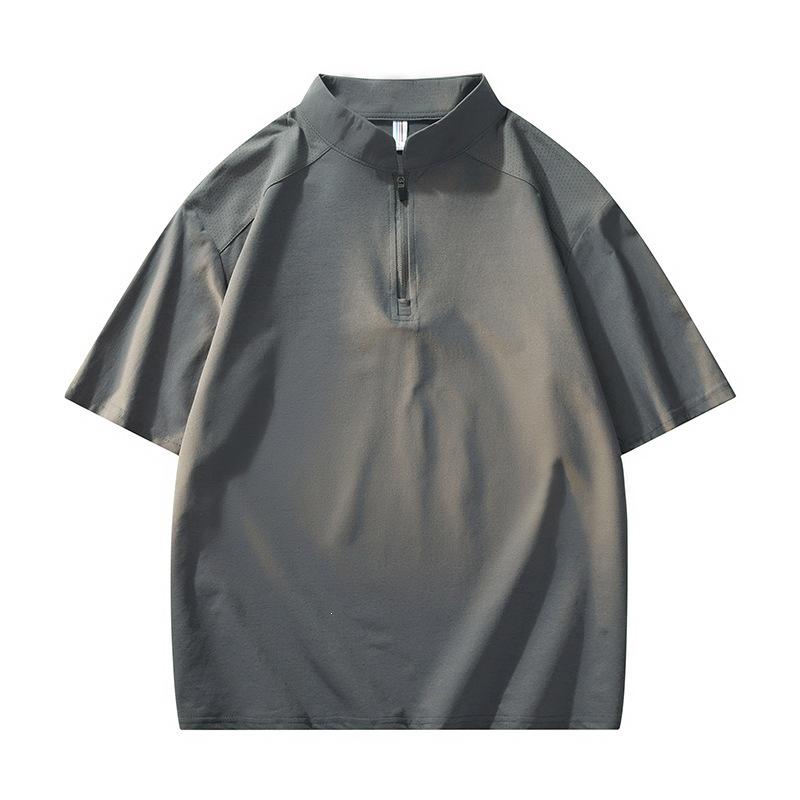 Mesh Shoulder Quick-drying Zipper Collar Outdoor Simple Casual Style Short-sleeved T-shirt Trendy Men's Light and Breathable Half Zipper